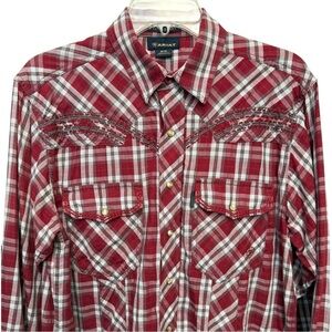 Pendleton x Ariat Plaid Pearl Snap Shirt Men’s Sz Medium Red White Western Rodeo